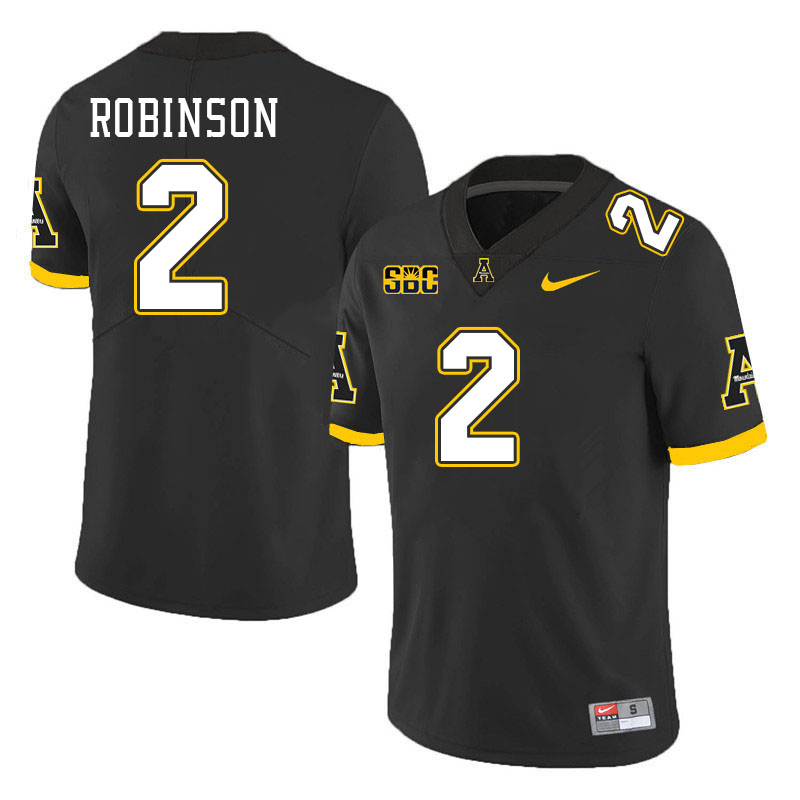 Men #2 Kaedin Robinson Appalachian State Mountaineers College Football Jerseys Stitched Sale-Black